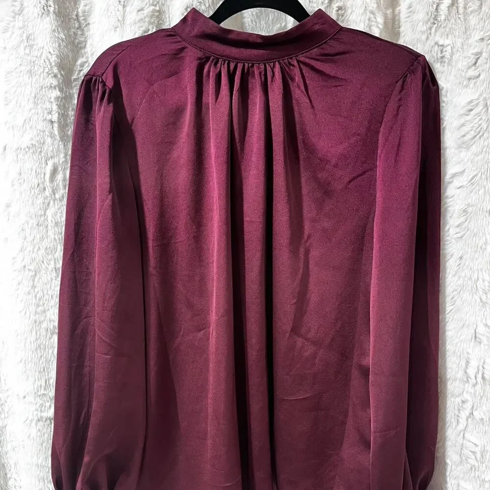 SHE+SKY Burgundy high neck blouse with long sleeves SIZE LARGE - Picture 2 of 8